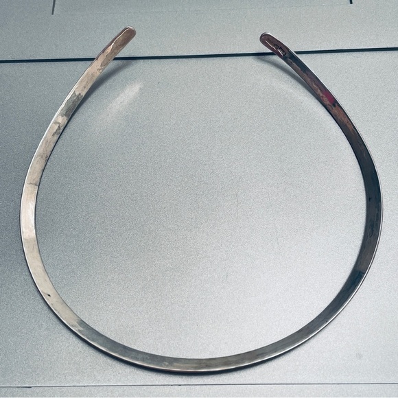 Hammered Collar Choker Sterling Silver Necklace Vintage Signed TEL A - Picture 8 of 9